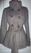 Bnwot Ladies Smart Brown Wool Mix Thick Winter Dress Coat Size 10