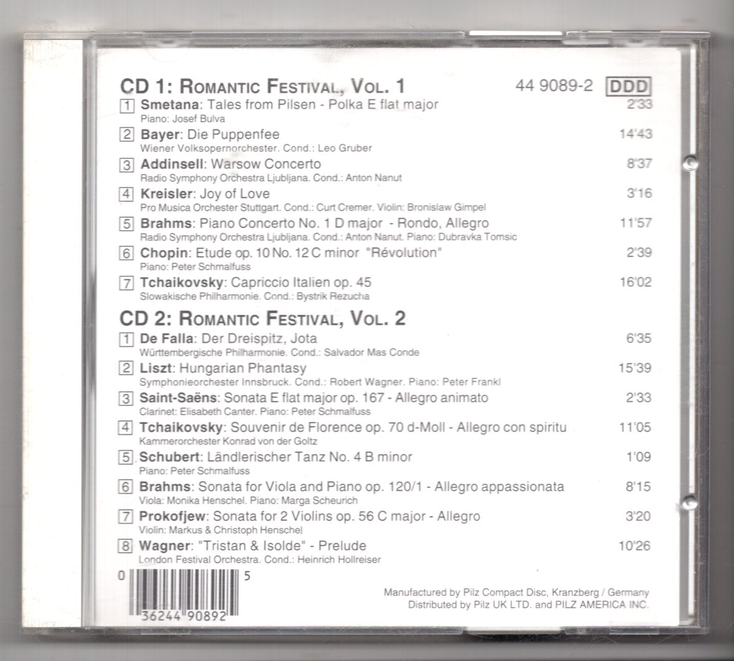 (KS550) Romantic Festival Vol 1 & 2, 15 tracks various artists - 1992 double CD