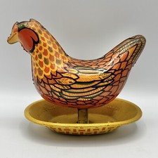 Vintage Wyandotte Tin Litho Egg Laying Hen Chicken On Nest Toy Pushdown Works/cb