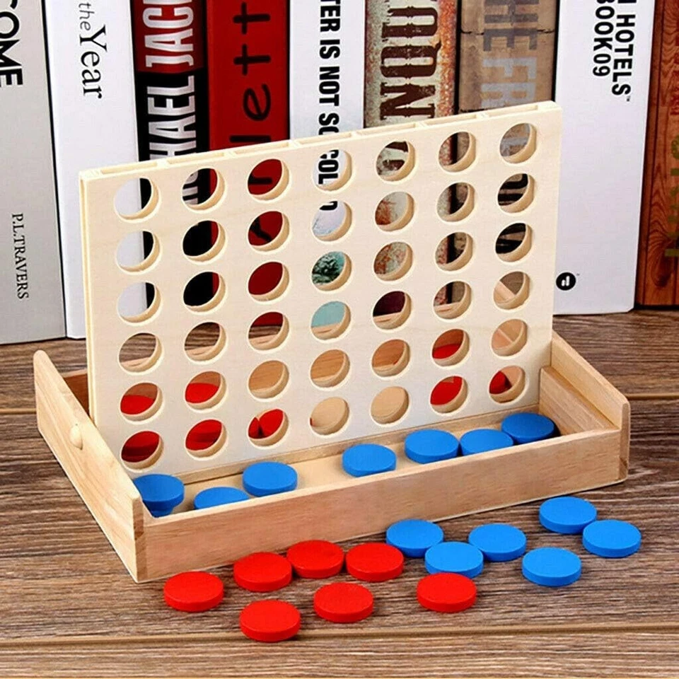 Connect 4 In A Row Four In A Line Board Game Family Fun Match 4 Row Wooden Toy - Image 4 of 4
