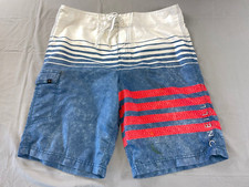 O'Neill Lightweight Cargo Board Shorts. Red, White  Blue. Men's Size 34, GUC 