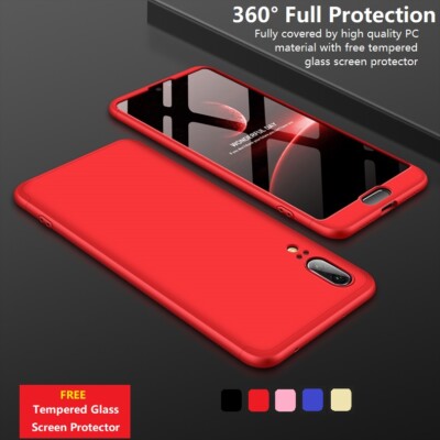 360° Full Body Hard Phone Case Cover Tempered Glass Huawei P20 P30