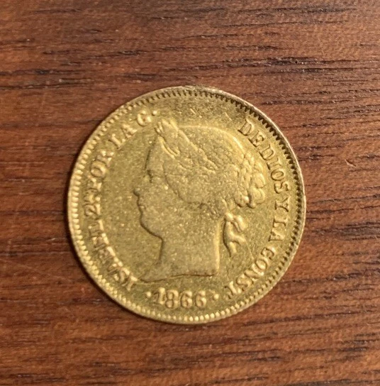 Philippines Filipinas 1866 1 Peso Gold Coin Low Mintage & 1867 10 cent Isabella - Image 3 of 4