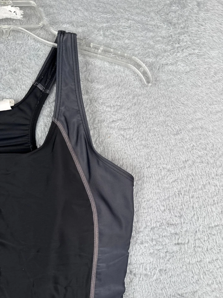 Traje de baño para mujer mediano negro gris sin mangas espalda deportiva nailon mezcla de spandex UPF50 surf Foto 2 de 4