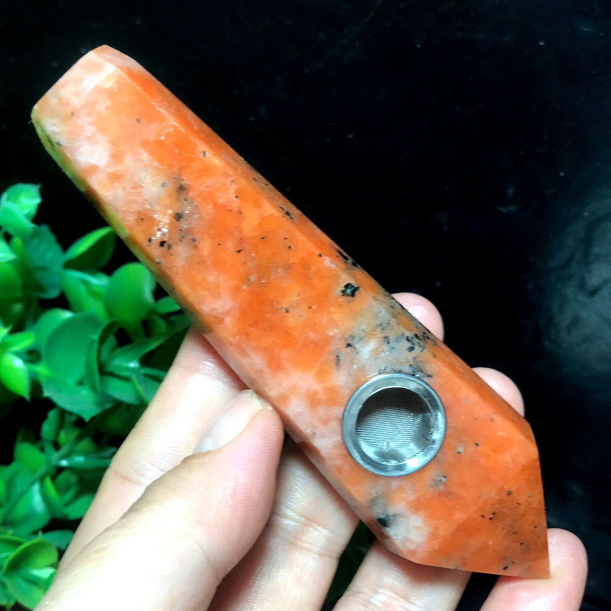 84g Natural Orange Sun Stone Quartz Smoking Pipe Healing Crystal