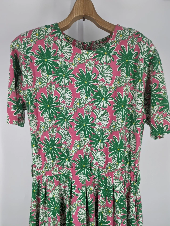 Vestido Lilly Pulitzer Vintage Anos 80 Anos 90 Verde Rosa Floral Algodão Elastano AOP Grande - Imagem 3 de 4