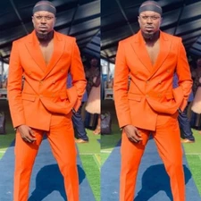 Fashion Orange Men Suits 2 Pcs Wedding Groom Double Breasted Peak Lapel Tuxedos