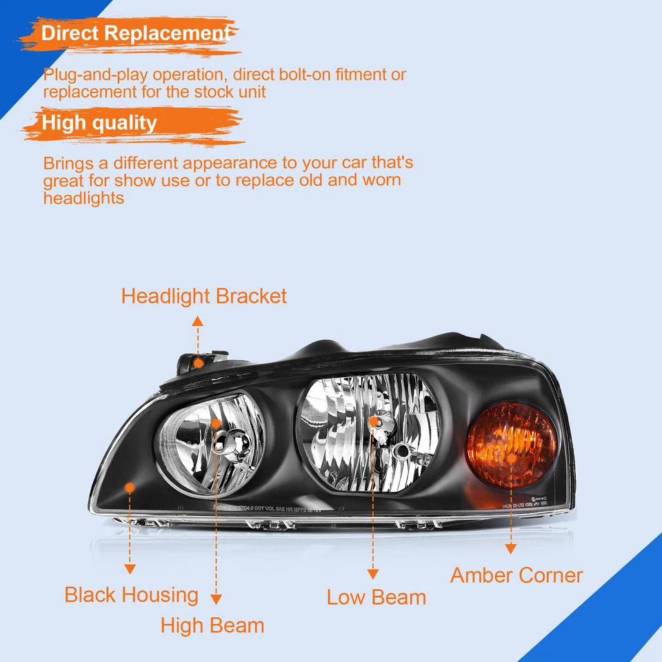 Par de montaje de faros de carcasa negra para Hyundai Elantra 2004-2006 sedán de 4 puertas Foto 4 de 4