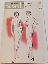 Butterick 100 Dress Sewing Pattern Ladies 14 VTG 1950's UC Slim Fitted Designer