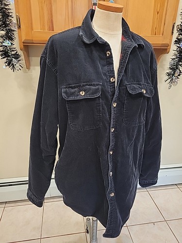 VINTAGE Arrow Blue Jean Co Mens LT Black Corduroy Flannel Lined Shirt Jacket - Picture 3 of 10