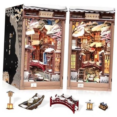 DIY Book Nook Kit Kyoto Snow Whisper   Japanese Snow Scene 3D Wooden Puzzle