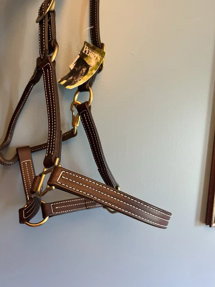 Halter de cuero de caballo triple costura Perri's MARRÓN NUEVO Foto 3 de 3
