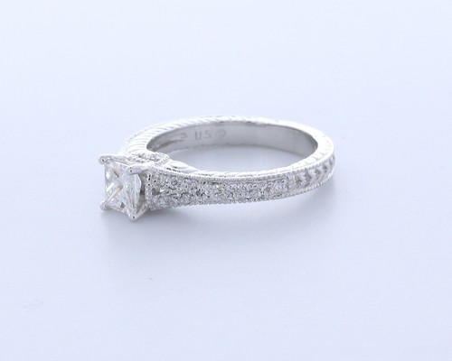 Vintage-Akzentring 1,2 kt zertifizierter natürlicher Diamant F/VS2 Princess-Schliff 18 K Gold - Bild 2 von 4