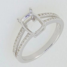 Sterling Silver Semi Mount Ring Setting Cushion 9x7mm White Topaz Split Shank