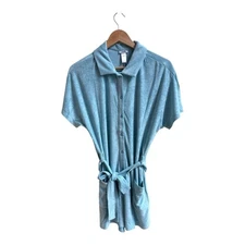 Andie Swim Light Blue Short Sleeve Collar Button Up Shorts Romper Womens Size S