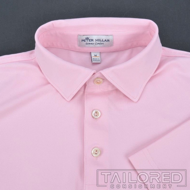 PETER MILLAR Solid Pink Polyester Mens Casual Pol… - image 1