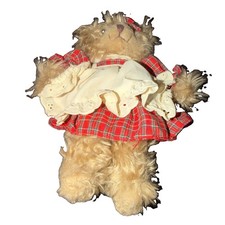 Russ Berrie Brittany Jr. Brown Plush 8" Bear Stuffed Animal Plaid Dress NWT
