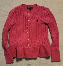 Polo Ralph Lauren Girls Pink Cable Knit Cardigan Sweater 100 Cotton Size 6