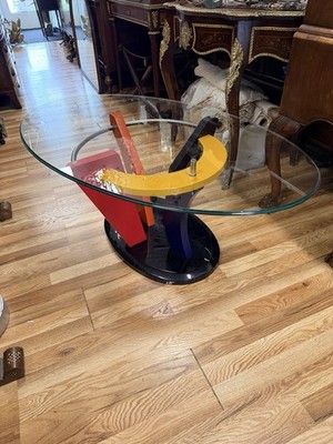 Memphis Design Marble and Glass Coffee Table 1980s Colorful Abstract Postmodern