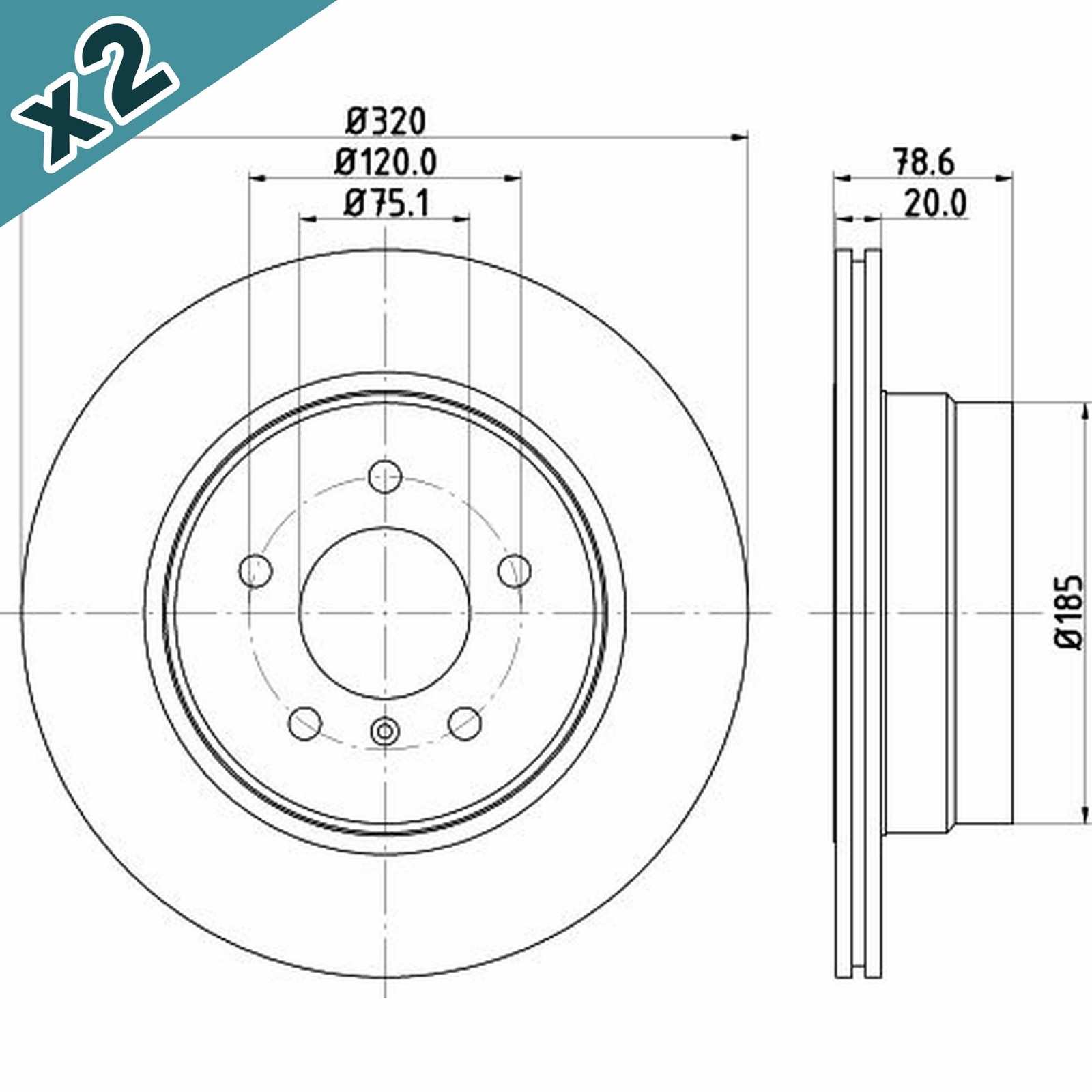 HELLA Brake Disc Rear Internally Vented Without Wheel Hub Fits BMW X5 X6