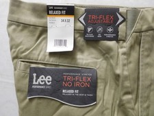 Lee Performance Tri-Flex No Iron Relaxed Fit Pants Men s Khaki NWT