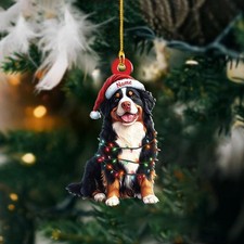 Personalized Bernese Mountain Dog Christmas Lights Ornament, Bernese