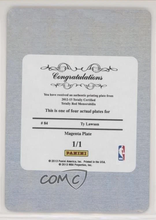2012-13 Totally Certified Memorabilia Red Printing Plate Cyan 1/1 Ty Lawson 0fn0 - Image 2 of 3