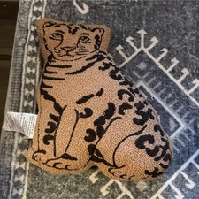 Cat Shaped Animal Print Decorative Pillow Brown Black Double-Sided 14x10in