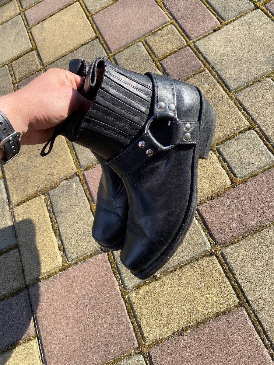 Vintage Real Leather Biker Boots Men Metal Black Avant-Garde AS98