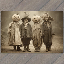STICKER Pumpkin Kids Halloween Costumes Witch Hat Sepia Grunge Forest Mood