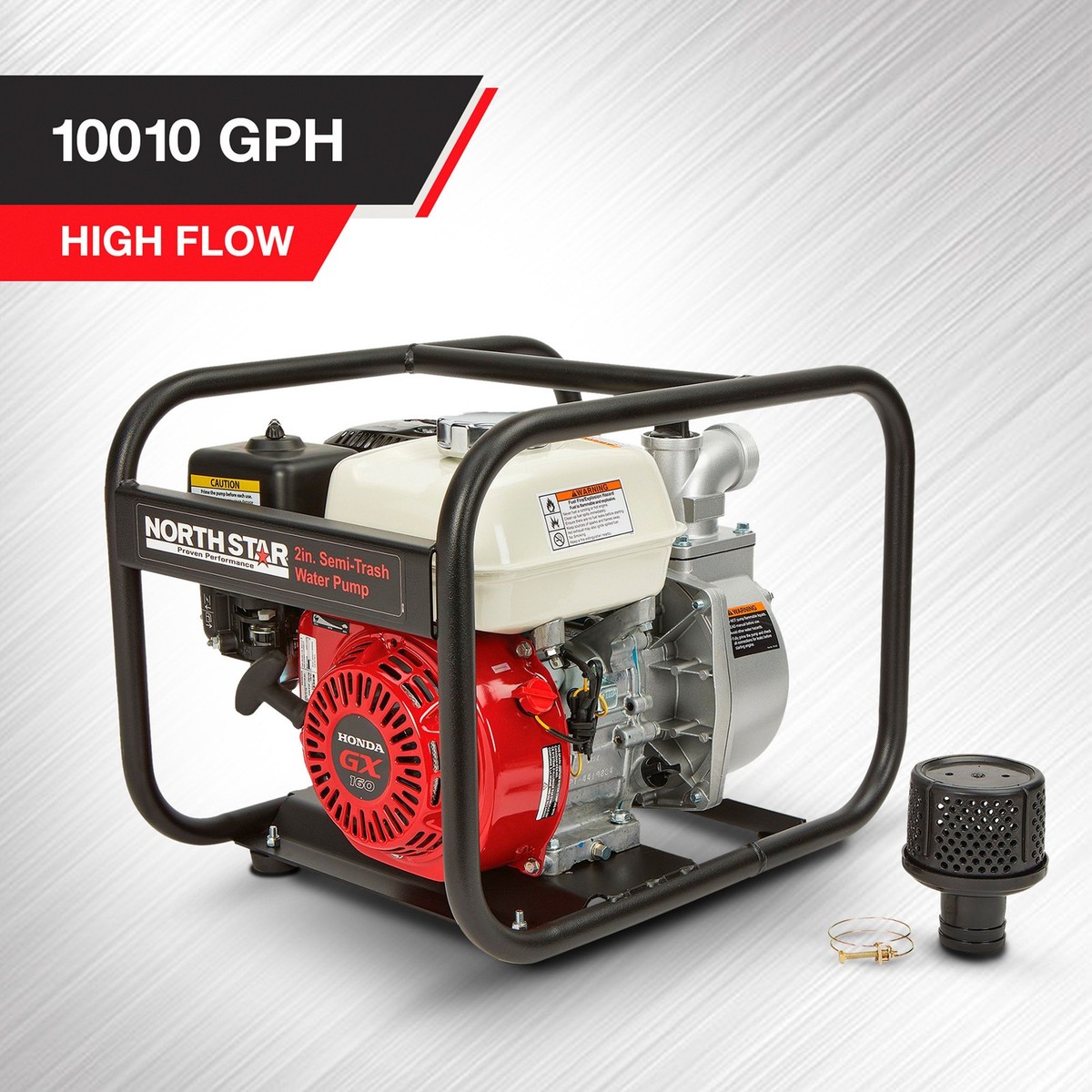 NorthStar Self-Priming Semi-Trash Water Pump, 2in. Ports, 10,010