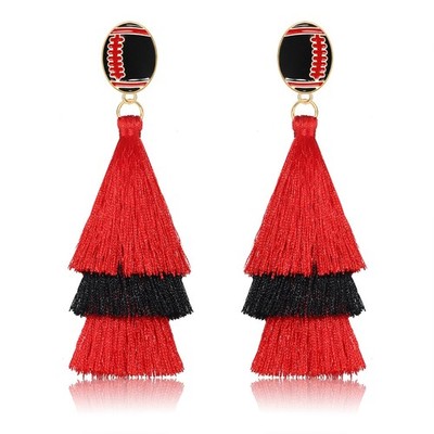 Game Day Earrings Layered Tassel Football Stud Dangle Drop Earrings for Women Fu