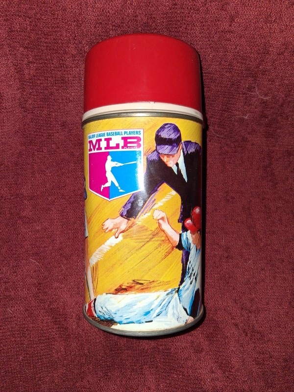 1968 Baseball Metal Thermos Lid & Cup No Exterior Dings Great Collectable