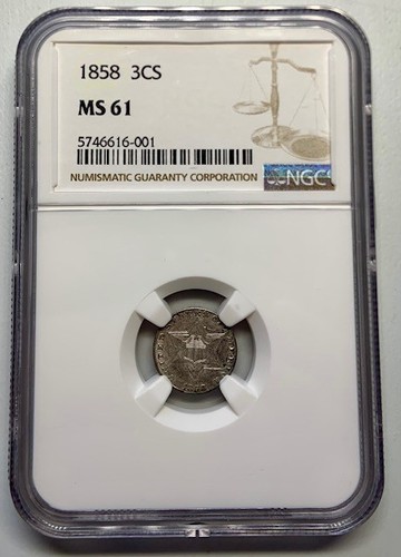 1858 Three Cent Silver 3CS NGC MS61 - Sharp!