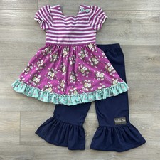 Matilda Jane size 4 Girls Floral Top Navy Ruffle Pants Two piece Lot