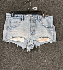 Free People Cut Off Shorts Womens Size 27 Blue Denim Mid Rise Button Fly Cotton