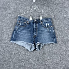Levis 501 Shorts Womens 29 Blue Denim High Rise Distressed Raw Hem Button Fly