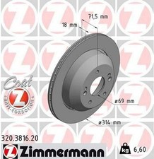 2x ZIMMERMANN Disque de frein Arrière pour KIA SORENTO III 314mm 320.3816.20