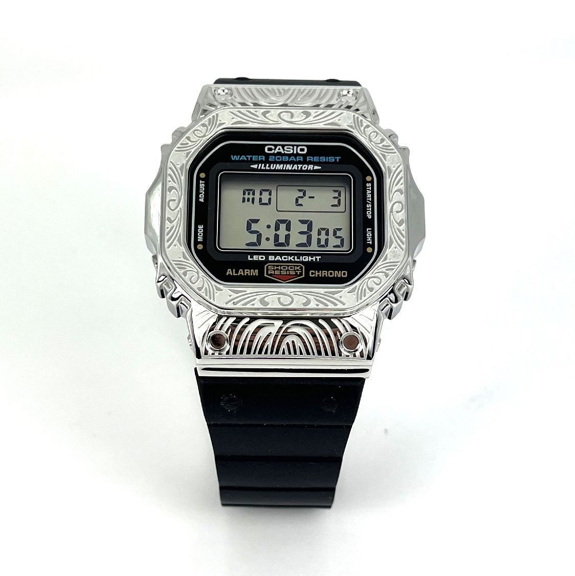 Casio G-Shock DW5600 Mod Custom Metal Patterned Steel Silver