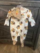 NWT Carter  s Thanksgiving Fall Footed Zip Up Pajama With Cap 3 Months Infant