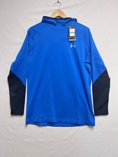 Under Armour ColdGear Men's Fitted Hoodie Shirt Blue Black Stretch Large