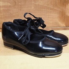 Capezio Tap Shoes Girls 11.5 Black patent Jr. Tyette Tele Tone Ribbon
