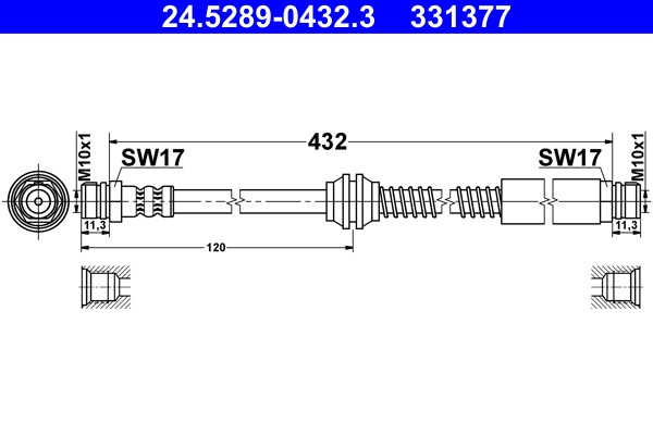 Rear ATE 24.5289-0432.3 Brake Hose for VW