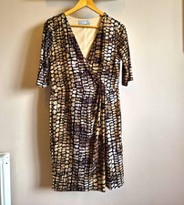 Wallis Animal Print Wrap Dress V-Neck 3/4 Black/Beige Size 14