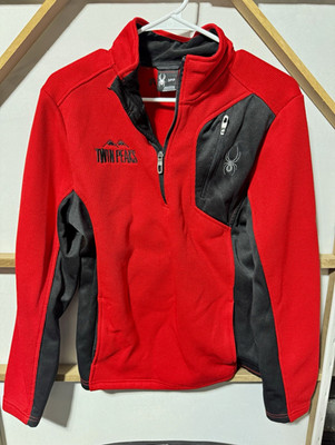Spyder Men's Red/Black 1/4 Zip Pullover Jacket Stand-Up Collar Size S twin peaks