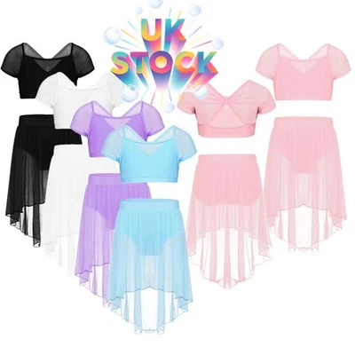 INHZOY Girls Two-Piece Ballet Dance Gymnastics Outfit Crop Top and Wrap Skirt Dancewear