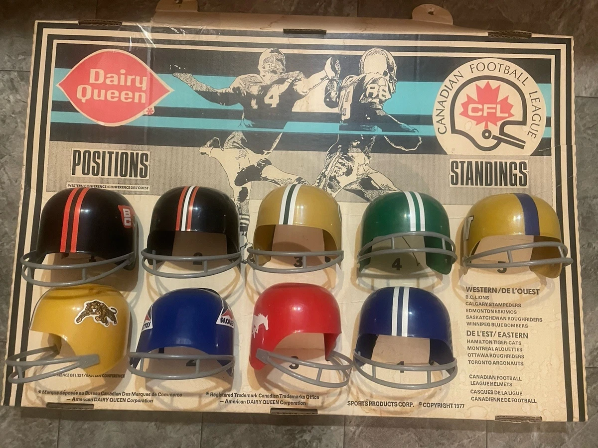 dairy queen cfl football helmets 1977 CFL DAIRY QUEEN HELMETS DISPLAY MONTREAL ALOUETTES CANADIAN FOOTBALL  LEAGUE