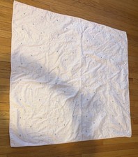 VTG Country Patchwork Quilt Embroidered Pink Roses/Green Pom Poms 44"x42"