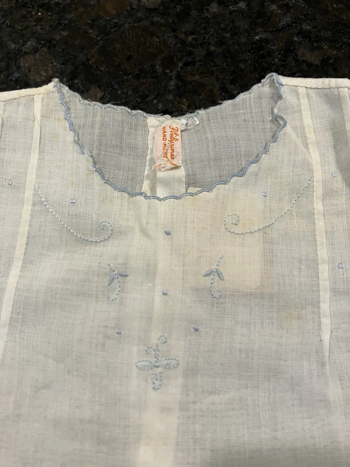 复古 Layette 亚麻蓝色刺绣菲律宾 — 第 2/4 张图片