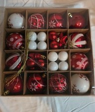 Premier 42 Piece Multi Finish Baubles Box Christmas Ornaments Red White Sparkle